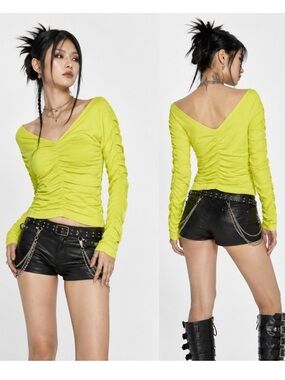 Helmut Lang Ruched V-Neck Long Sleeve Top XS-S
